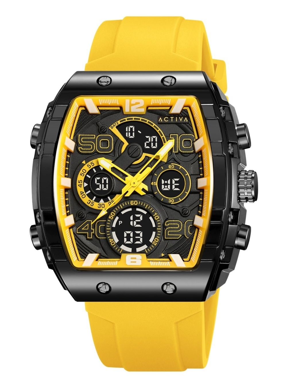 Activa Black and Yellow Multifunction Sport Watch
